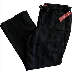Merona Woman’s NWT Pants Sz XL Linen Blend Roll Tab Black Pockets Drawstring